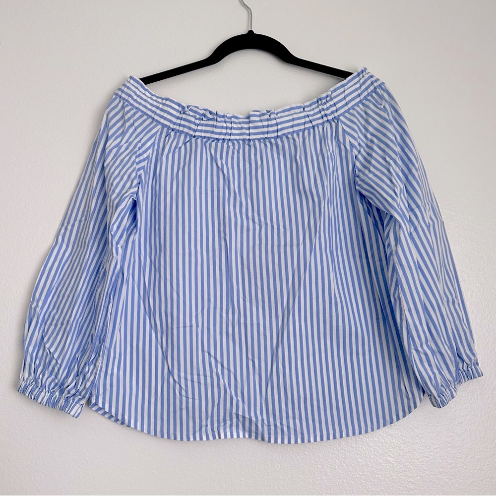 J Crew Blue and White Striped Off-Shoulder Blouse - Picture 3 of 4